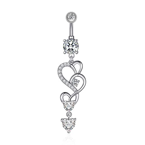MAYCREATE Silver Heart Belly Button Rings-Stainless Steel Heart Shaped Diamond Design Belly Piercing Body Jewelry-14g MAYCREATE Silver Heart Belly Button Rings-Stainless Steel Heart Shaped Diamond Design Belly Piercing Body Jewelry-14g